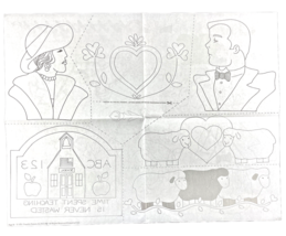 FC&amp;A Iron-On Transfer Patterns 40s Couple Hearts Lambs School House - $8.01