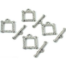 4 Bali Toggle Clasps Square Antique Finish Silver Plated Beading Jewelry Art - $8.09