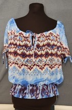 GUESS Blouse Top Size XS Ikat Aztec Colorful Cold Shoulder Short Sleeve ... - $12.95