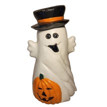 Vintage Halloween Blow Mold Top Hat Waving Ghost BOO Pumpkin 31 in Lighted - $127.39