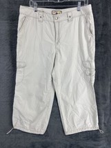 Caribbean Joe Crop Pants String Leg Women&#39;s Size 14 Beige Distressed Canvas - £9.09 GBP
