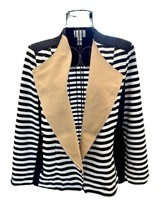 CHICO&#39;S Women&#39;s Stretch BLK &amp; WH Striped Open Jacket with Beige Lapels U... - £30.65 GBP