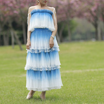 Blue Tiered Tulle Maxi Skirt Outfit Women Custom Plus Size Long Tulle Skirt image 7