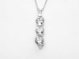 EMX 0.45ctw Natural Diamond 3-Stone Drop Pendant 14k White Gold - £767.38 GBP