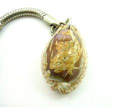 Cowrie Fish Design Keychain Hand Carved Seashell Vintage Key Chain Silvertone - £10.22 GBP
