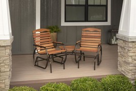 Glider Chair Set Tete-a-Tete Hardwood Outdoor Gliding Chairs Wood Bronze Frame - £277.63 GBP