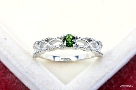 Natural Green Tourmaline Engagement Ring, 14k gold/sterling Silver wedding band, - £27.17 GBP