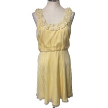 Antonio Melani Vintage Silk Sleeveless Ruffle Collar Yellow Midi Dress S... - $32.47