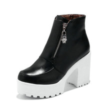 Black White Platform Ankle Boots for Women High Heels Boots Ladies Zip Autumn Wi - £79.16 GBP