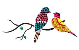 Love Birds 1 / Colourful Birds /Fabric Collage / Wall Art / Original Art - £78.66 GBP