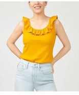 J CREW Yellow Ruffle-Neck Ribbed Tank Top Stretch Sleeveless Women&#39;s XS - $31.00 CAD