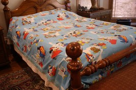 Vtg Walt Disney Frontierland Blue Twin Bedspread Mickey Minnie Donald - £22.08 GBP