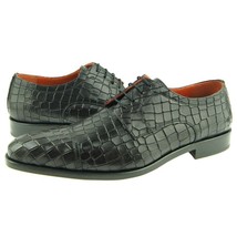 Lorens &quot;Fabio&quot; Cap Toe Derby, Crocodile Print Men&#39;s Dress Shoes, Grey - £111.51 GBP