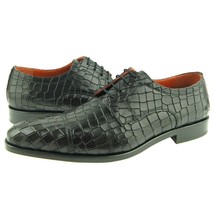 Lorens &quot;Fabio&quot; Cap Toe Derby, Crocodile Print Men&#39;s Dress Shoes, Grey - £111.25 GBP