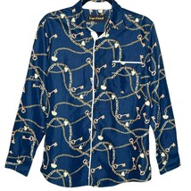 LIQUIDWEST Western navy chain novelty print collared button down shirt s... - $25.00