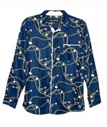 LIQUIDWEST Western navy chain novelty print collared button down shirt s... - $34.04 CAD