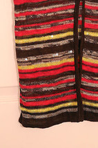 J Jones New York S Knit Cardigan Ss Clear Sequence Stripe Brown Hot Pink Yellow - £11.24 GBP