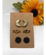 Gold glitter crescent moon, marbled Halloween colored bat and black glit... - £11.81 GBP