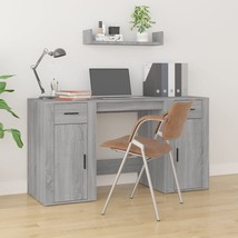 Desk with Cabinet Grey Sonoma Engineered Wood - $135.64