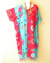 KG25 Fish Bone Batik Kaftan Plus Fringe Caftan Kimono Hippy Maxi Dress u... - £23.95 GBP