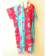 KG25 Fish Bone Batik Kaftan Plus Fringe Caftan Kimono Hippy Maxi Dress u... - £23.35 GBP