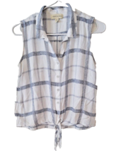 Anthropologie Cloth &amp; Stone Sleeveless Tie Front Blouse White Blue Embroider XS - £19.43 GBP