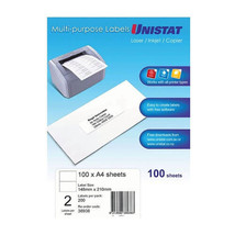 Unistat Laser/Inkjet/Copier Label 100pk - 2/sheet - £44.55 GBP