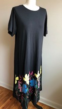 Anthony Richards M Black Bright Floral Hem Short Sleeve Maxi Dress Cotton Blend - £19.42 GBP