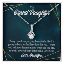To My Granddaughter Every time Grandpa sees You Alluring Ribbon Necklace Messag - £53.28 GBP+