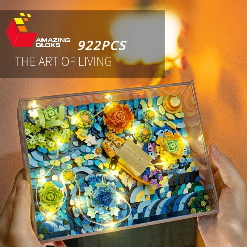 922PCS Starry Sky Flower Night Building Blocks Preserved Flowers With Light And - £46.31 GBP