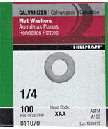 HILLMAN 811070 1/4&quot; GALVANIZED FLAT WASHER, BOX OF 100 - NEW SEALED! - $113.83 MXN
