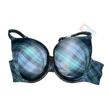 Cacique Boost Plunge Bra With Lace Stella Plaid Dark Denim 50D Push Up U... - $28.28