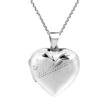 Vintage Secret of the Heart Sterling Silver Etched 24mm Locket Necklace - £21.65 GBP