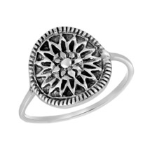 Stylish Sacred Mandala Flower Detailed Sterling Silver Band Ring-7 - £12.02 GBP