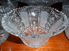 Bohemia Crystal Cut funnel bowl &amp; 6 individual fruit bowls BARDEJOV Czec... - $326.70