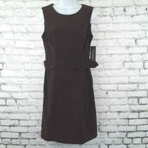 Sharagano Dress Womens 6 Brown Sleeveless Stretch Zip Belted Sheath Faux Suede - $24.99