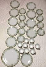 Set 29 pcs Hutschenreuther German Cobalt Green Gold Gilt Encrusted Dinner Plates - £463.71 GBP