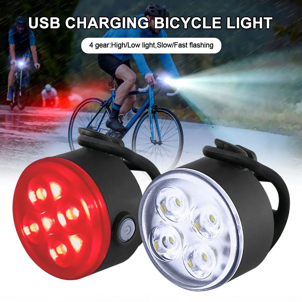 2PC Rear Bike Lights Back Bicycle Light Set LED Front USBRechargeable Waterproof - £11.87 GBP