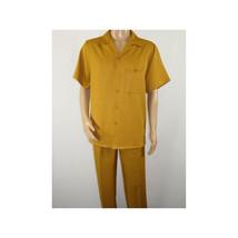 Men 2pc Walking Leisure Suit Short Sleeves By DREAMS 256-27 Solid Mustard image 2