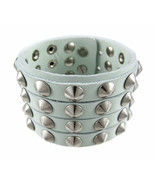 Zeckos Gray Leather 4 Row Cone Spiked Wristband Wrist Band - £11.38 GBP