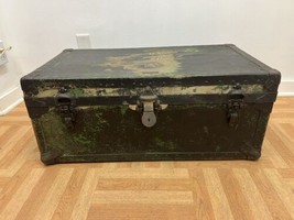 Vintage Military FOOT LOCKER Trunk chest storage green box army wwii fie... - £63.38 GBP