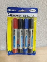 Bazic BM188 PERMANENT 989 Markers Chisel Point Durable RED BLACK (2) &amp; BLUE - $7.76