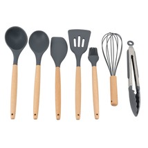 Gibson Home Holton 7 Piece Silicone Beech Wood Kitchen Tool Set in Grey - £48.80 GBP