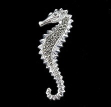 Handcrafted Solid 925 Sterling Silver &amp; Marcasite Aquatic Seahorse Brooch/Pin - £26.75 GBP