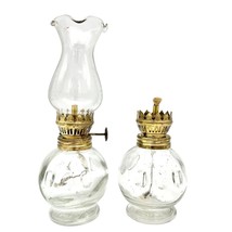 Set of 2 Mini Oil Lamps 8 x 3 and 4.5 x 3 Clear Glass One Missing Chimney - £14.24 GBP