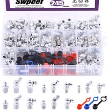 Swpeet 246Pcs SAE &amp; Metric Grease Nipple Assortment Kit, Hydraulic Grease - £26.77 GBP