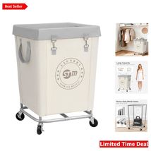 Industrial Beige Laundry Cart on Wheels - 160L Capacity for Home &amp; Hotel - $93.01