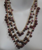 Vintage Signed &quot;T&quot; Triple Strand Maroon-color Glass Ball Necklace -Talbots - £42.83 GBP