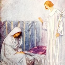 Angel Speaking To Mary 1900 Color Plate Victorian Religious Art DWAA7 - £23.67 GBP