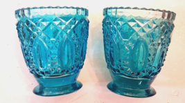 Blue Ice Cream Sundae Compote Cup LOT Pedestal Glass Dish Spooner Stemware - $19.73